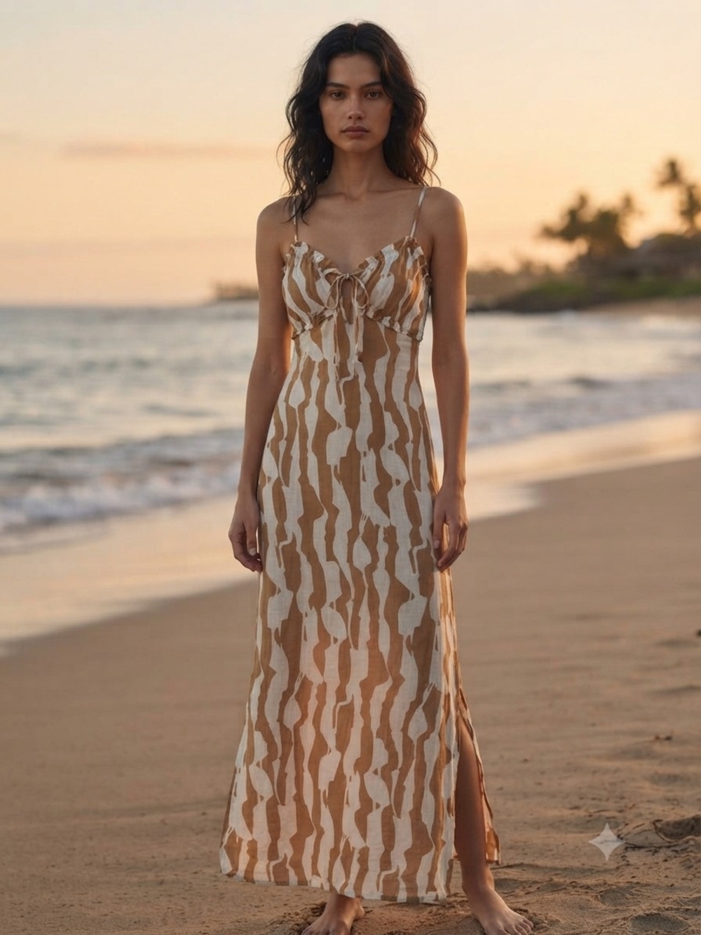 Monteau Los Angeles Abstract Print Slit Maxi Dress - Size XS